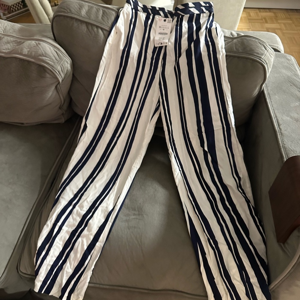 Striped White and Blue Pants Zara